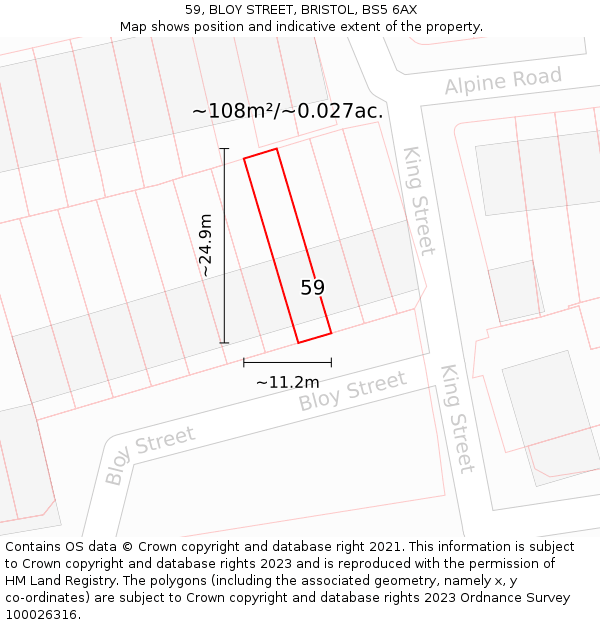 59, BLOY STREET, BRISTOL, BS5 6AX: Plot and title map