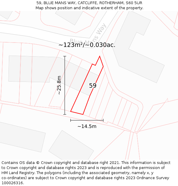59, BLUE MANS WAY, CATCLIFFE, ROTHERHAM, S60 5UR: Plot and title map