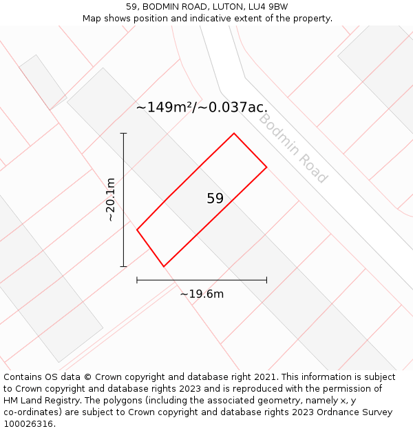 59, BODMIN ROAD, LUTON, LU4 9BW: Plot and title map