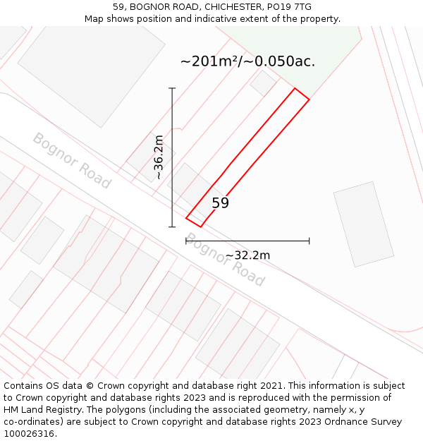59, BOGNOR ROAD, CHICHESTER, PO19 7TG: Plot and title map