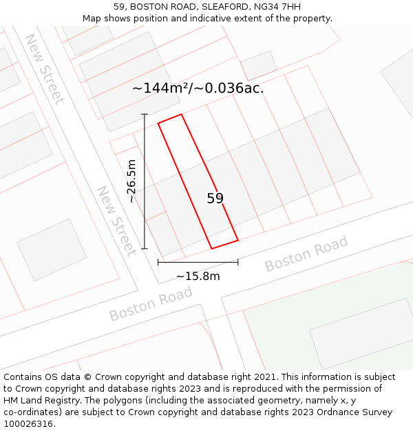59, BOSTON ROAD, SLEAFORD, NG34 7HH: Plot and title map