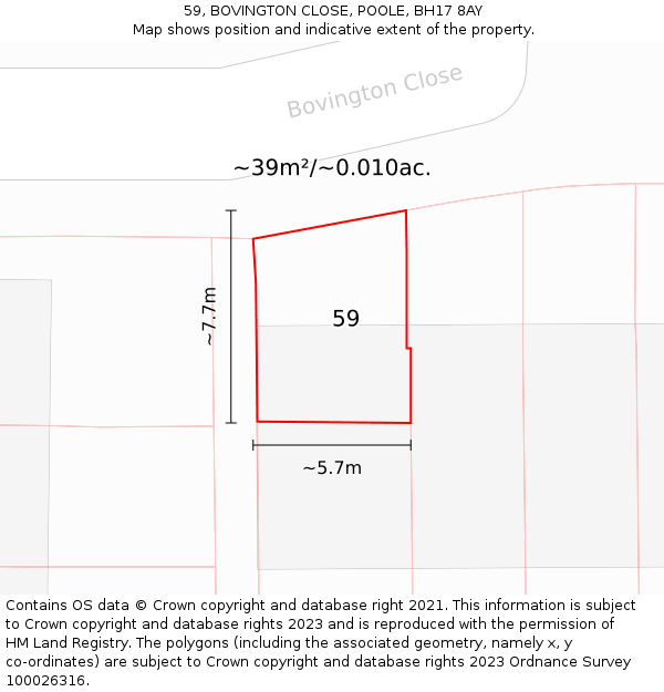 59, BOVINGTON CLOSE, POOLE, BH17 8AY: Plot and title map