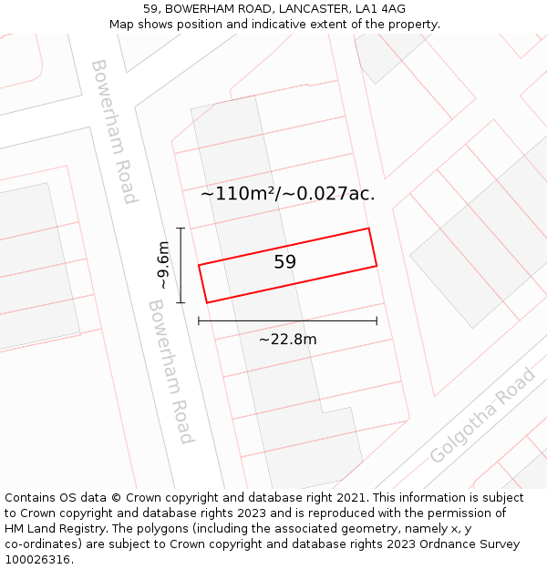 59, BOWERHAM ROAD, LANCASTER, LA1 4AG: Plot and title map