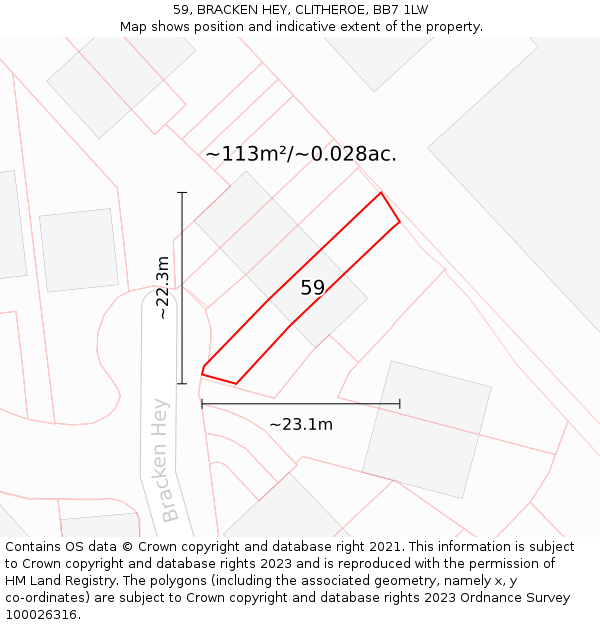 59, BRACKEN HEY, CLITHEROE, BB7 1LW: Plot and title map