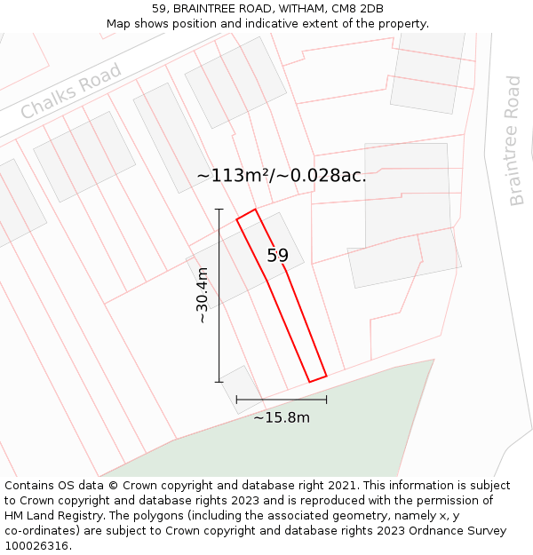 59, BRAINTREE ROAD, WITHAM, CM8 2DB: Plot and title map