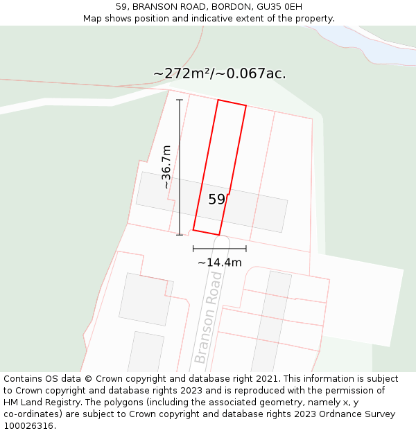 59, BRANSON ROAD, BORDON, GU35 0EH: Plot and title map