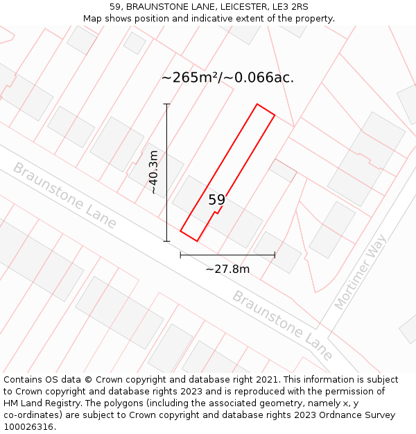 59, BRAUNSTONE LANE, LEICESTER, LE3 2RS: Plot and title map