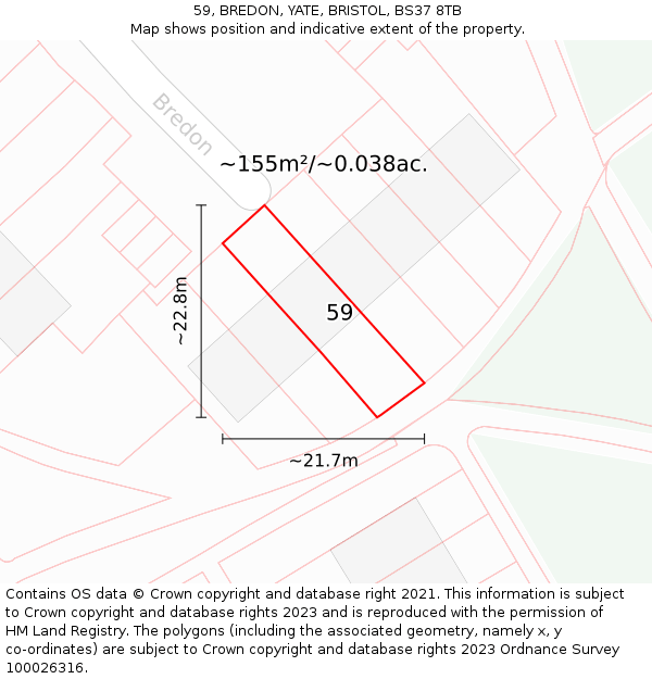 59, BREDON, YATE, BRISTOL, BS37 8TB: Plot and title map