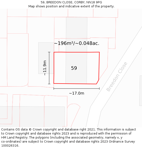 59, BREEDON CLOSE, CORBY, NN18 9PG: Plot and title map