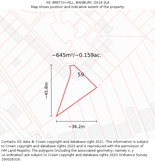 59, BRETCH HILL, BANBURY, OX16 0LE: Plot and title map