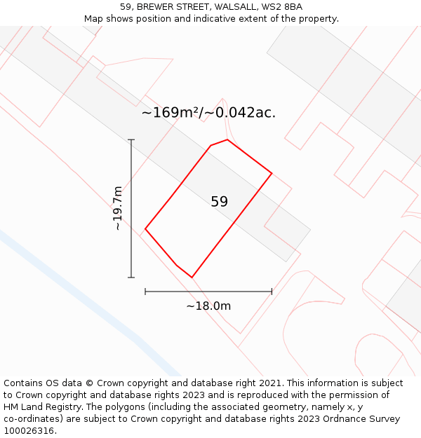 59, BREWER STREET, WALSALL, WS2 8BA: Plot and title map