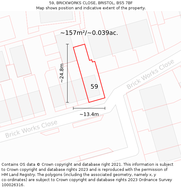 59, BRICKWORKS CLOSE, BRISTOL, BS5 7BF: Plot and title map