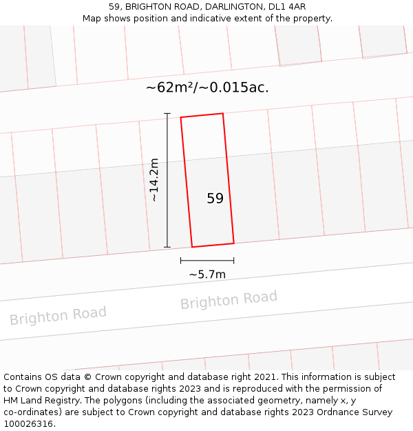 59, BRIGHTON ROAD, DARLINGTON, DL1 4AR: Plot and title map