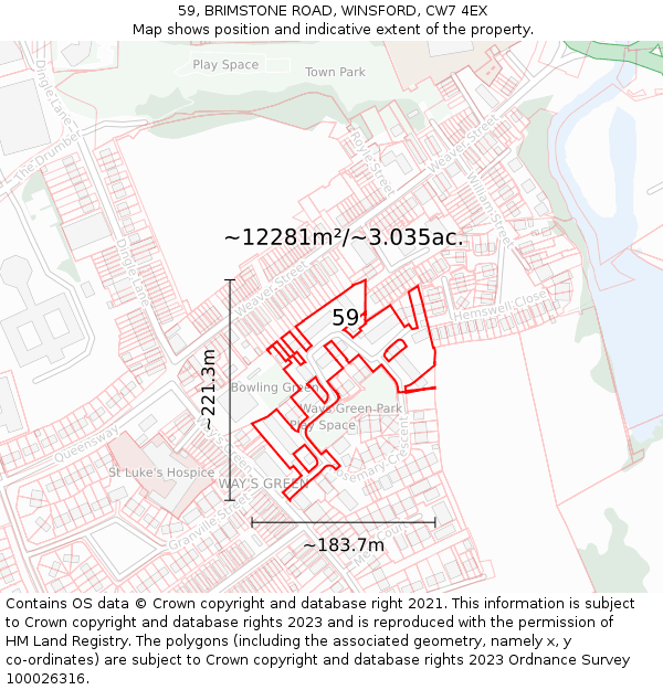 59, BRIMSTONE ROAD, WINSFORD, CW7 4EX: Plot and title map