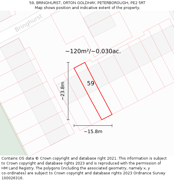 59, BRINGHURST, ORTON GOLDHAY, PETERBOROUGH, PE2 5RT: Plot and title map