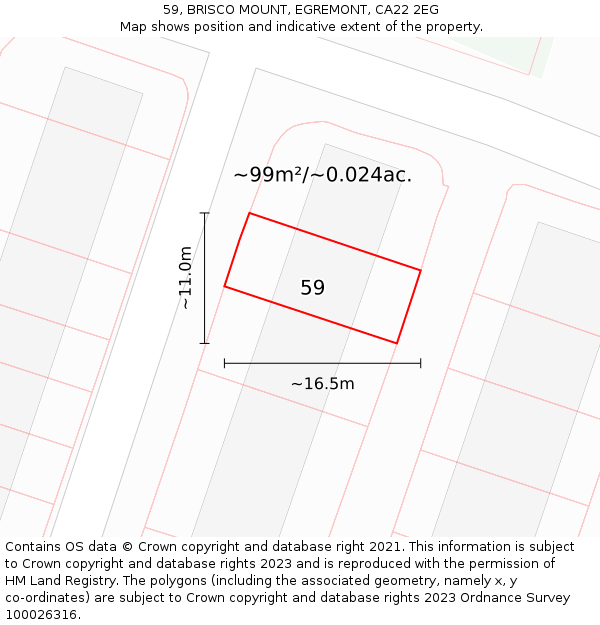 59, BRISCO MOUNT, EGREMONT, CA22 2EG: Plot and title map