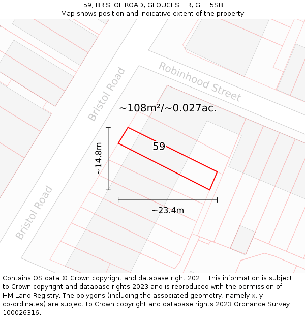 59, BRISTOL ROAD, GLOUCESTER, GL1 5SB: Plot and title map