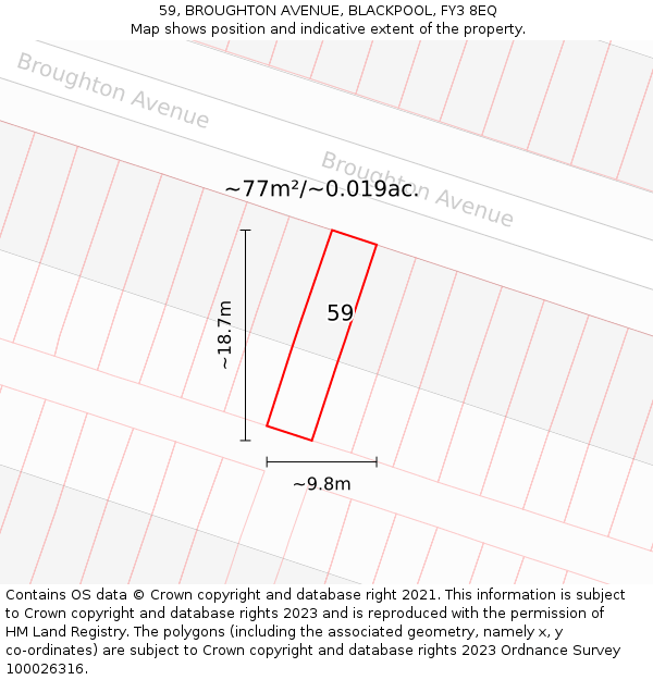 59, BROUGHTON AVENUE, BLACKPOOL, FY3 8EQ: Plot and title map