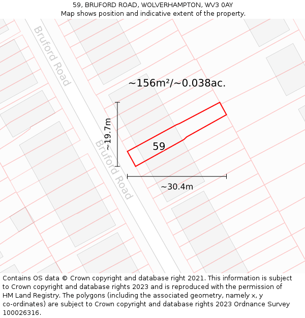 59, BRUFORD ROAD, WOLVERHAMPTON, WV3 0AY: Plot and title map