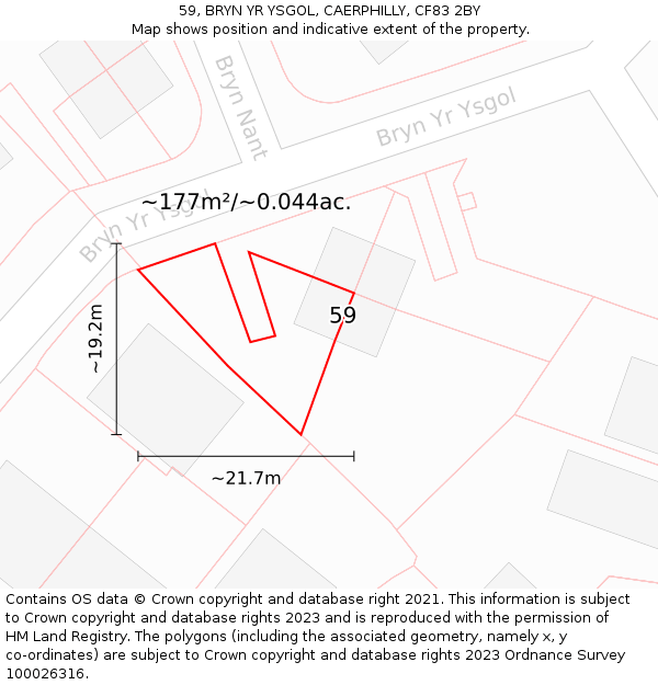 59, BRYN YR YSGOL, CAERPHILLY, CF83 2BY: Plot and title map