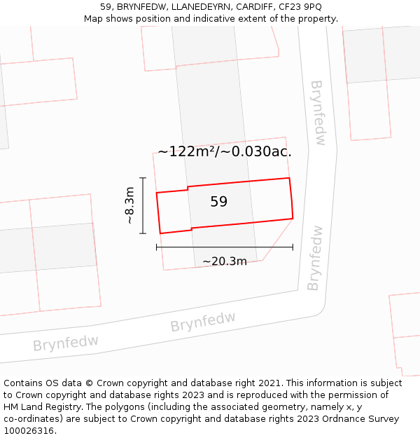 59, BRYNFEDW, LLANEDEYRN, CARDIFF, CF23 9PQ: Plot and title map