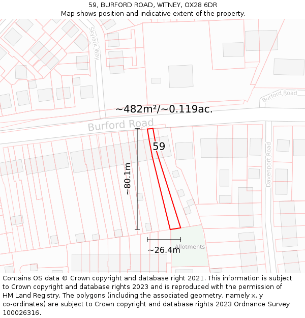 59, BURFORD ROAD, WITNEY, OX28 6DR: Plot and title map
