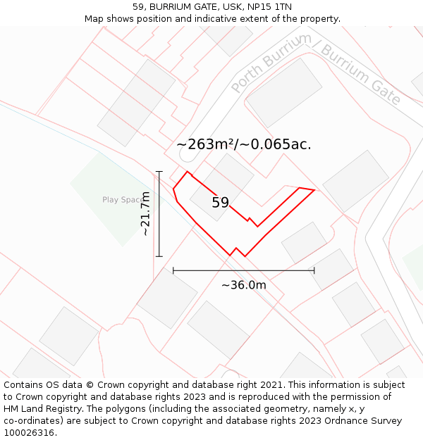 59, BURRIUM GATE, USK, NP15 1TN: Plot and title map