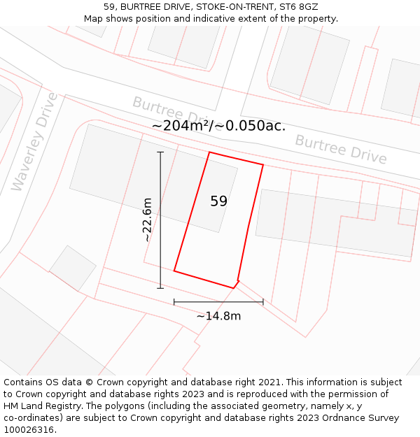 59, BURTREE DRIVE, STOKE-ON-TRENT, ST6 8GZ: Plot and title map