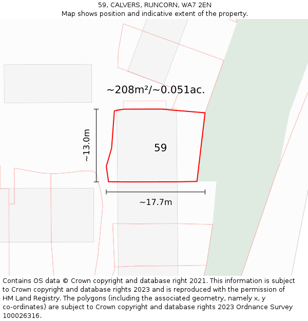 59, CALVERS, RUNCORN, WA7 2EN: Plot and title map