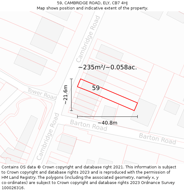 59, CAMBRIDGE ROAD, ELY, CB7 4HJ: Plot and title map