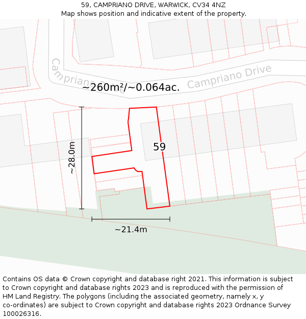 59, CAMPRIANO DRIVE, WARWICK, CV34 4NZ: Plot and title map