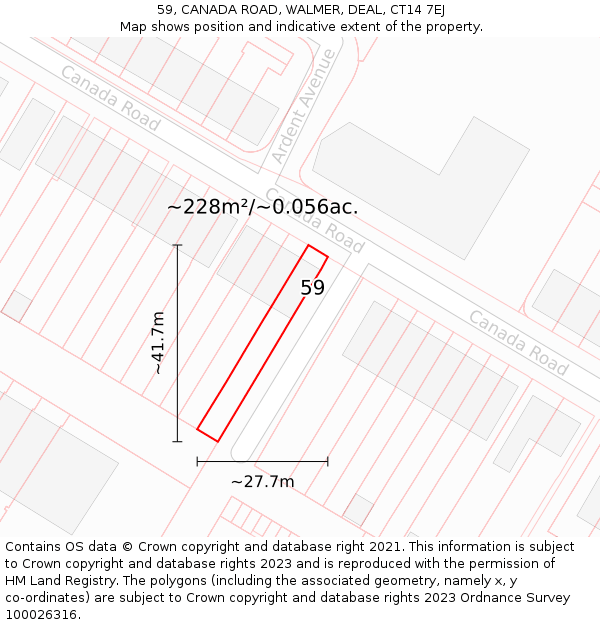 59, CANADA ROAD, WALMER, DEAL, CT14 7EJ: Plot and title map