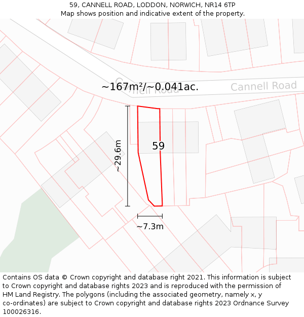 59, CANNELL ROAD, LODDON, NORWICH, NR14 6TP: Plot and title map