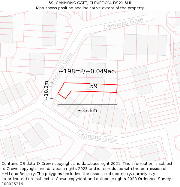 59, CANNONS GATE, CLEVEDON, BS21 5HL: Plot and title map