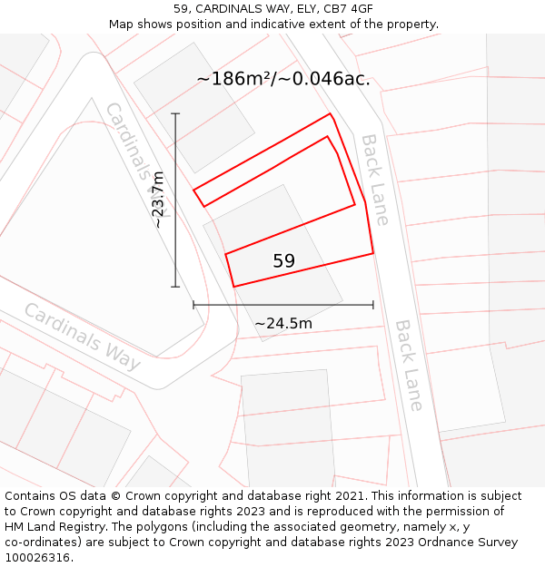59, CARDINALS WAY, ELY, CB7 4GF: Plot and title map
