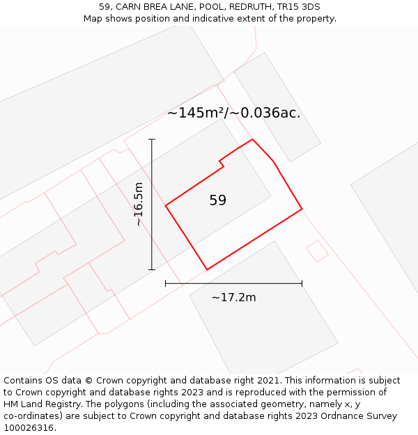 59, CARN BREA LANE, POOL, REDRUTH, TR15 3DS: Plot and title map