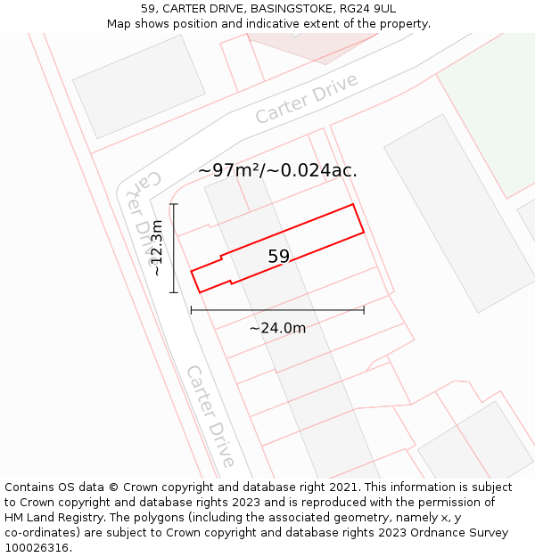 59, CARTER DRIVE, BASINGSTOKE, RG24 9UL: Plot and title map