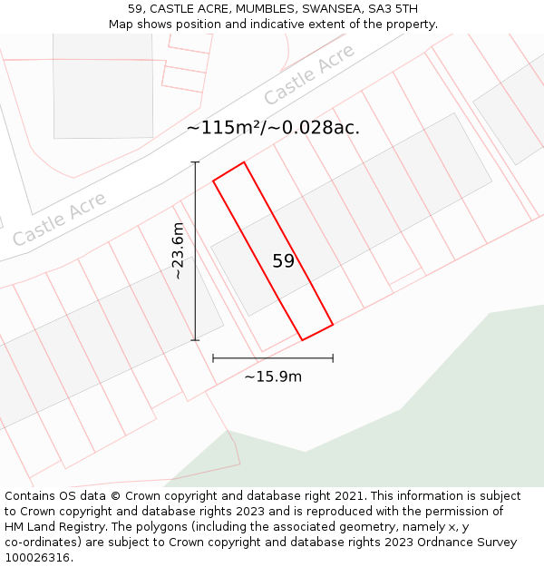 59, CASTLE ACRE, MUMBLES, SWANSEA, SA3 5TH: Plot and title map