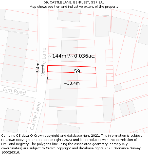 59, CASTLE LANE, BENFLEET, SS7 2AL: Plot and title map