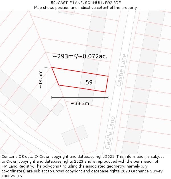 59, CASTLE LANE, SOLIHULL, B92 8DE: Plot and title map