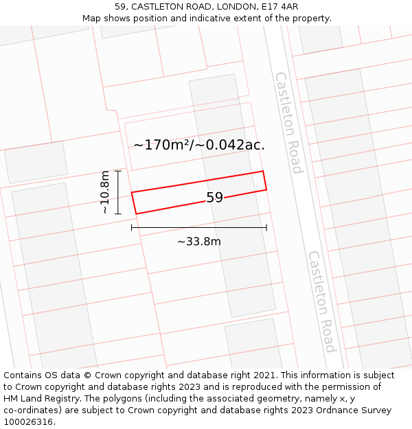 59, CASTLETON ROAD, LONDON, E17 4AR: Plot and title map
