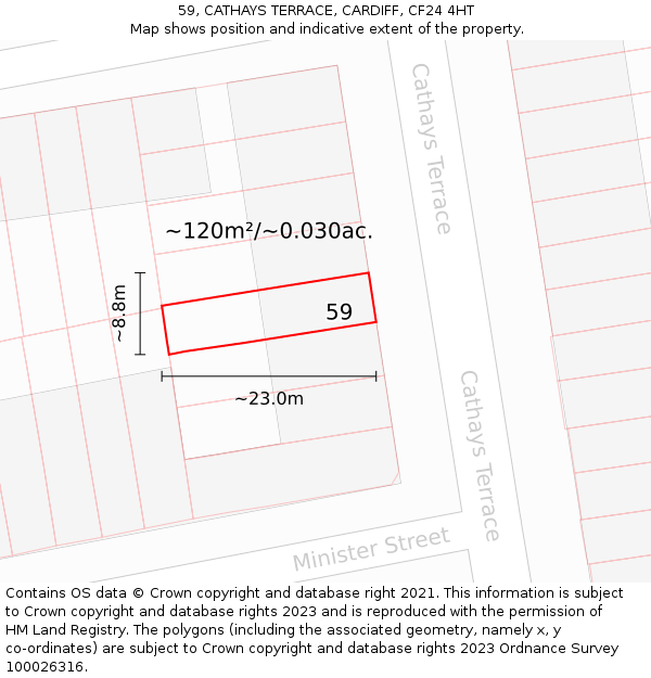 59, CATHAYS TERRACE, CARDIFF, CF24 4HT: Plot and title map
