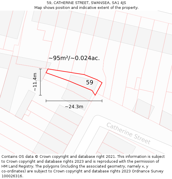 59, CATHERINE STREET, SWANSEA, SA1 4JS: Plot and title map