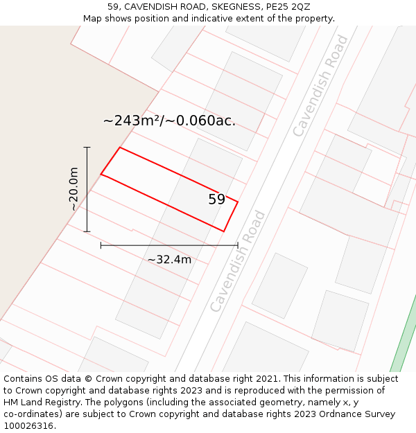 59, CAVENDISH ROAD, SKEGNESS, PE25 2QZ: Plot and title map