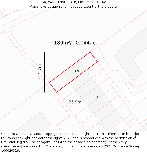 59, CAVENDISH WALK, EPSOM, KT19 8AP: Plot and title map
