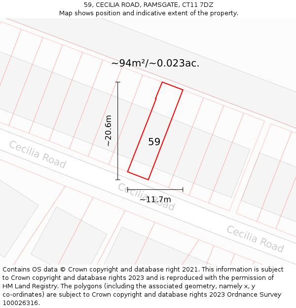 59, CECILIA ROAD, RAMSGATE, CT11 7DZ: Plot and title map