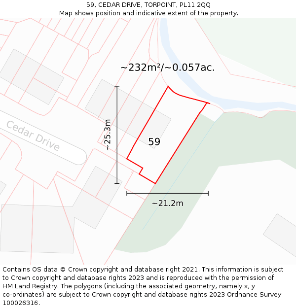 59, CEDAR DRIVE, TORPOINT, PL11 2QQ: Plot and title map