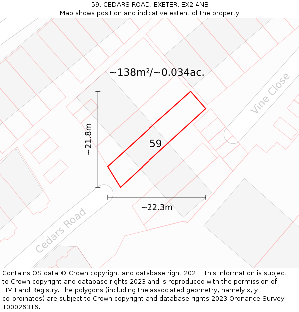 59, CEDARS ROAD, EXETER, EX2 4NB: Plot and title map