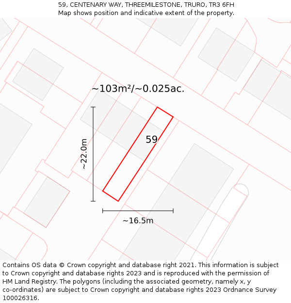 59, CENTENARY WAY, THREEMILESTONE, TRURO, TR3 6FH: Plot and title map