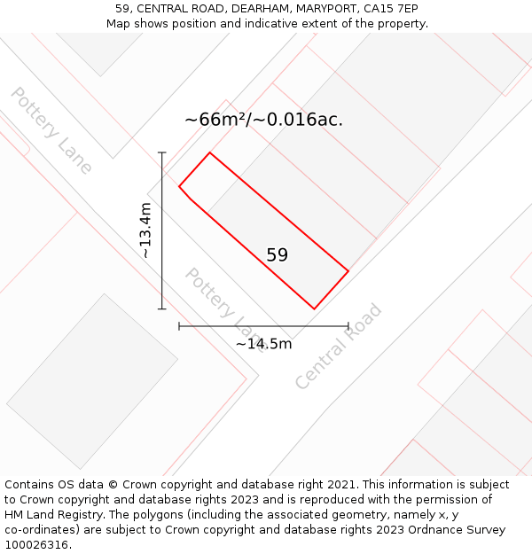 59, CENTRAL ROAD, DEARHAM, MARYPORT, CA15 7EP: Plot and title map